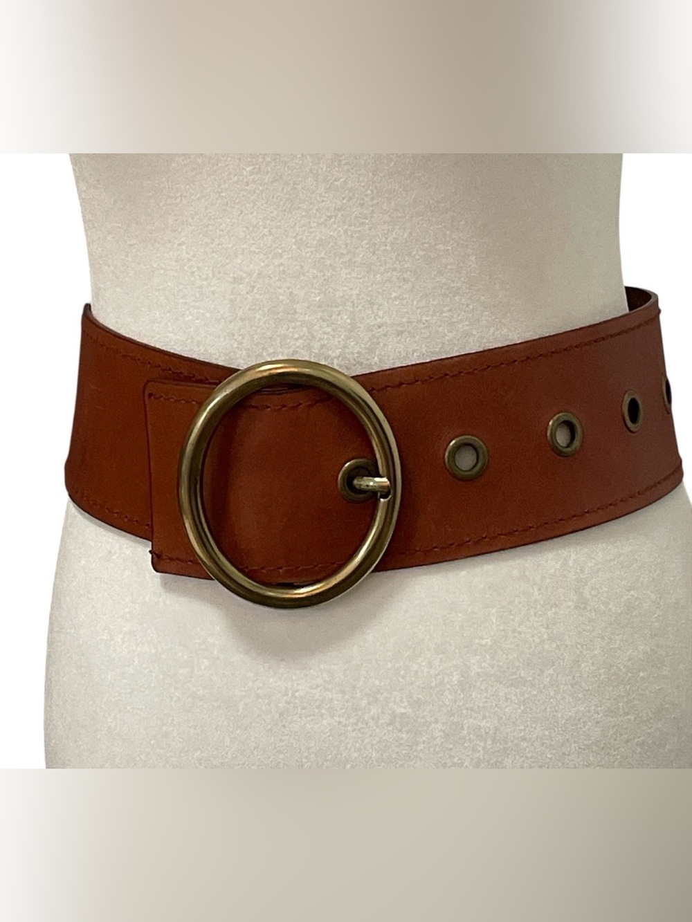 Y2K BCBGMAXAZRIA Brown Leather Belt Wide Vintage Size Small